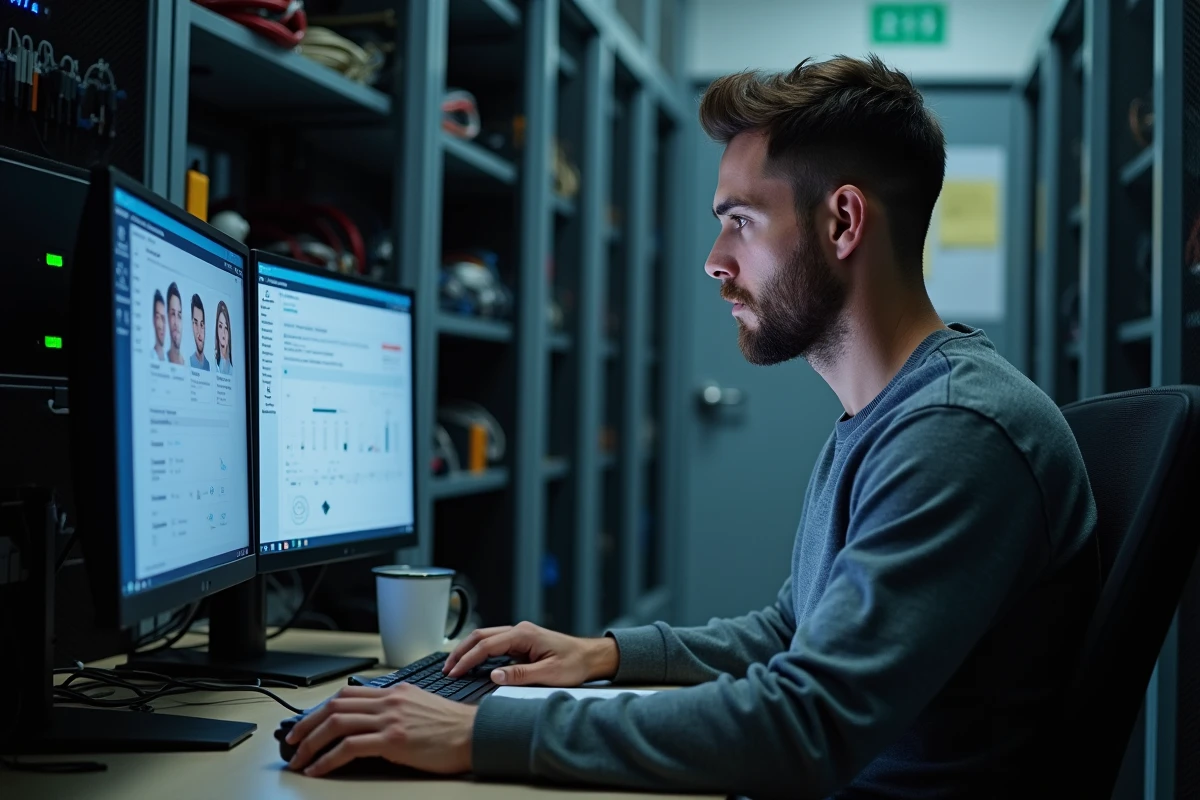 Administrateur informatique configurant les permissions et les comptes utilisateurs de son équipe sur un tableau de bord en ligne