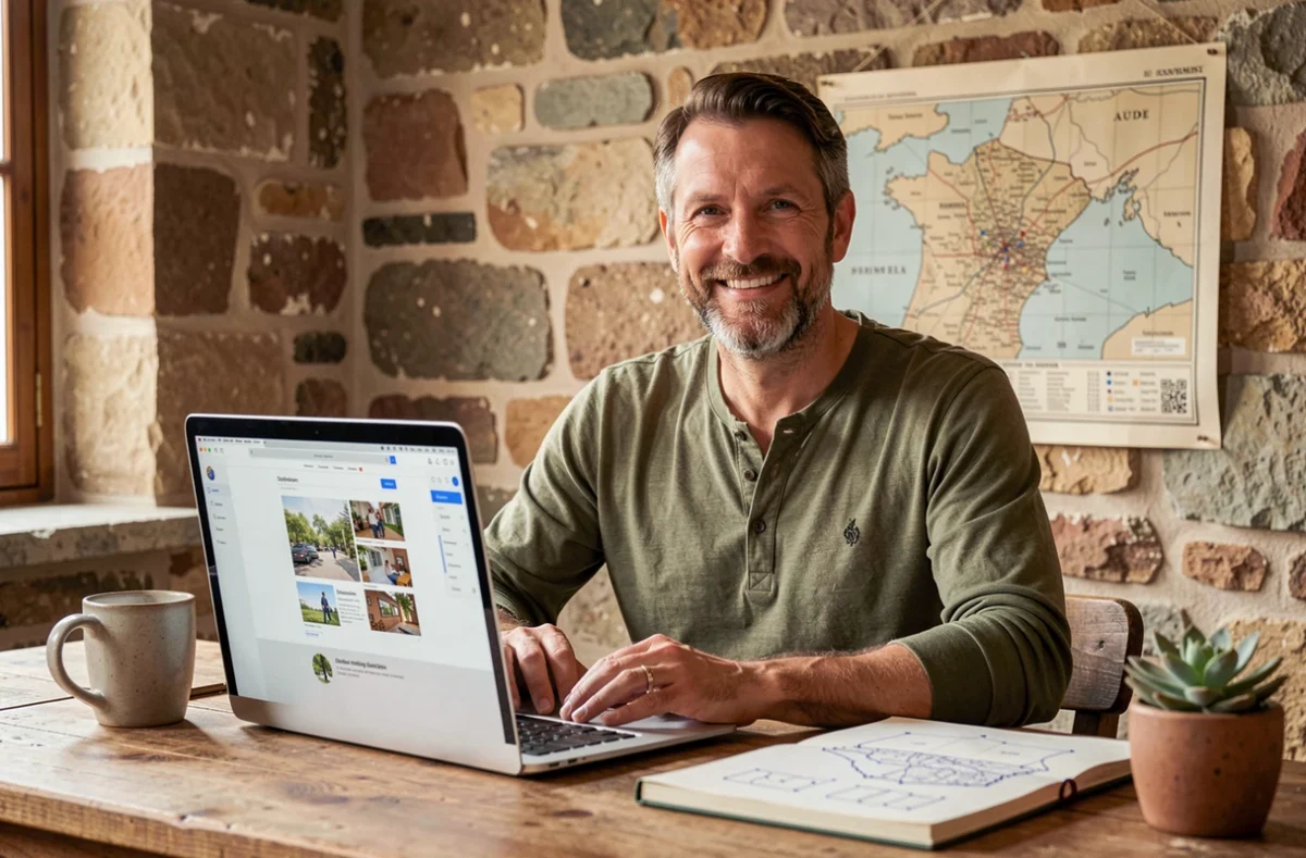 Webdesigner indépendant de l'Agence Web Norbert travaillant sur un projet de site dans son studio à domicile dans l'Aude