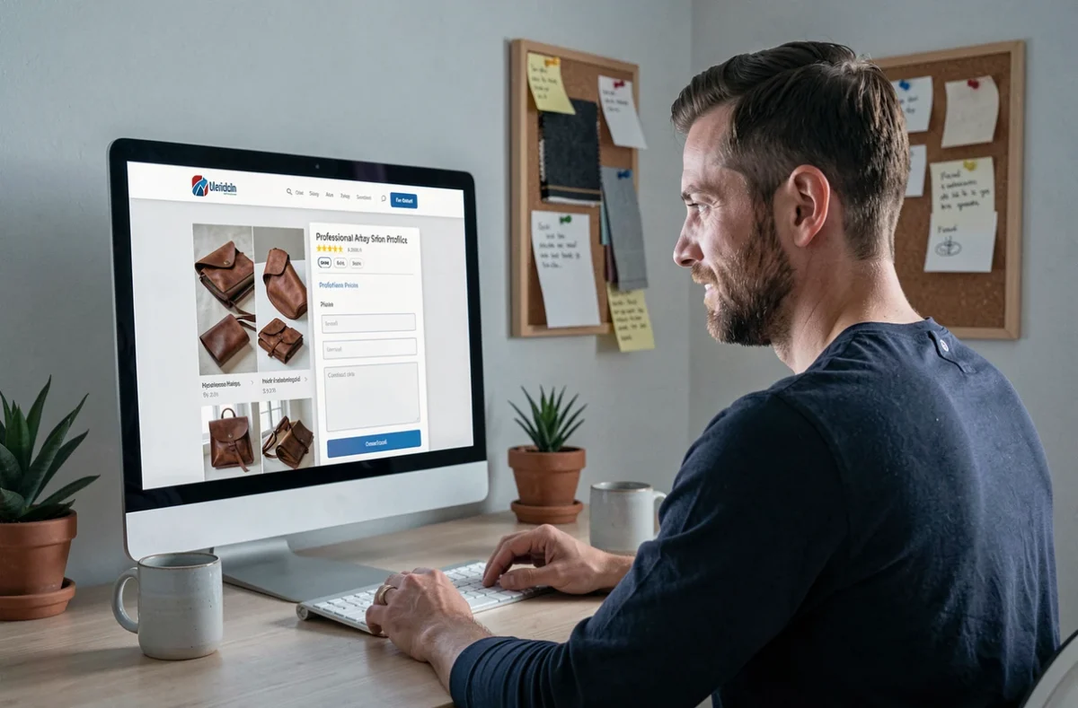 Artisan cuir optimisant son profil professionnel sur un site dédié aux artisans pour attirer ses premiers clients