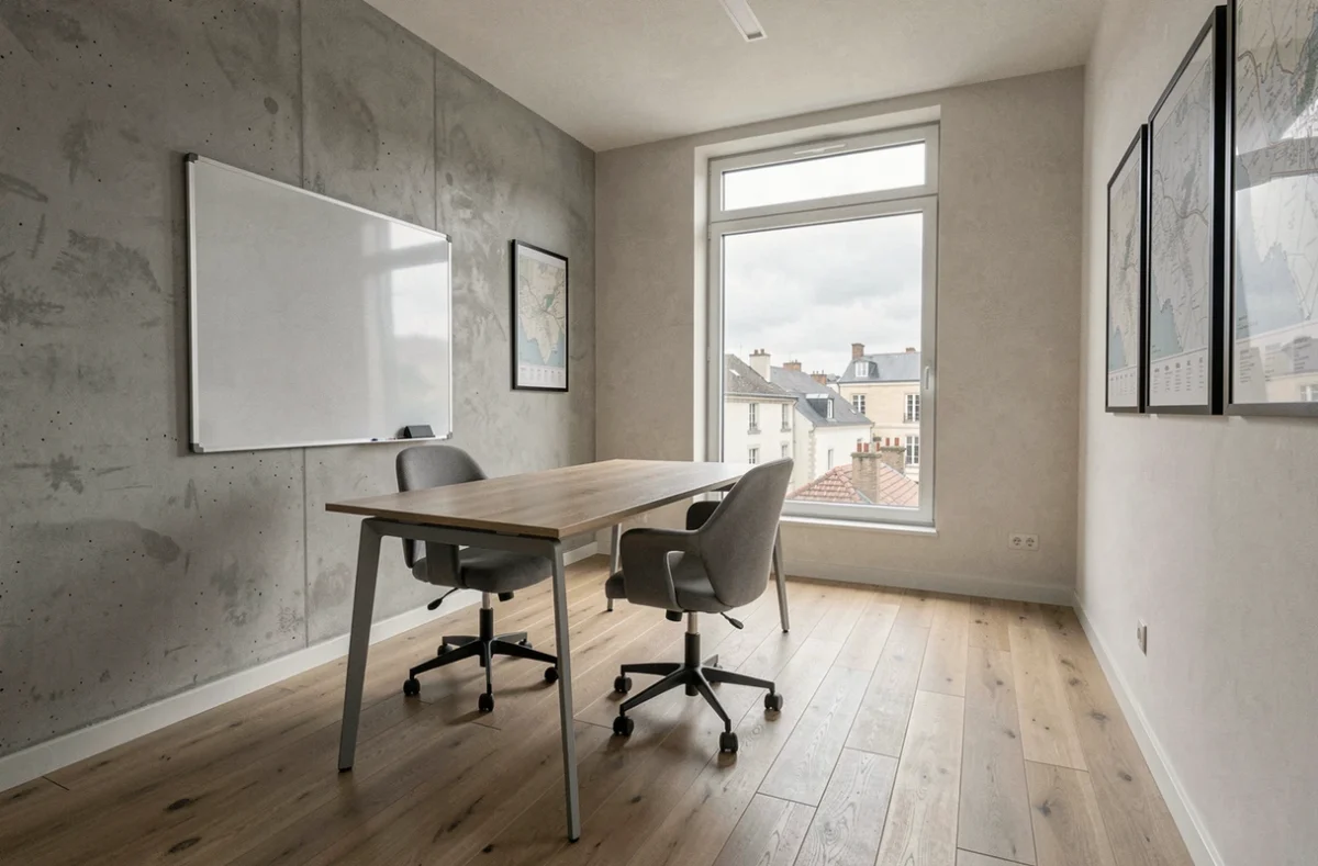 Bureau privé meublé disponible à la location dans un immeuble rénové au centre de Poitiers