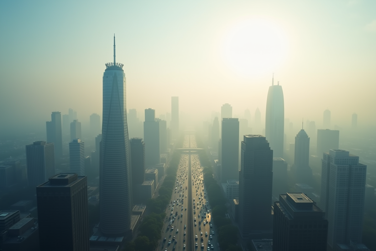 Silhouette de ville polluée avec smog et trafic