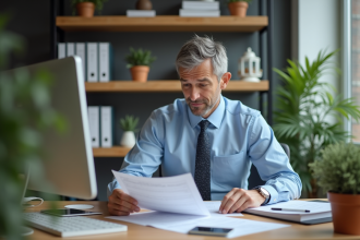 Homme comptable en business casual dans un bureau organisé