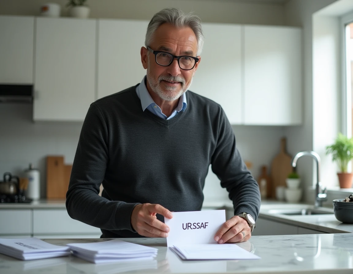 Homme fermant une enveloppe recommandée destinée à l'URSSAF pour une dénonciation anonyme