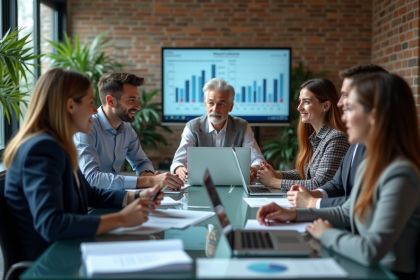 Groupe de professionnels en réunion dans un bureau moderne