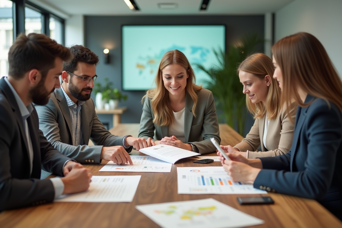 Groupe de professionnels en réunion sur la durabilite