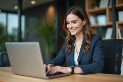 Femme d'affaires analysant des métriques de conversion