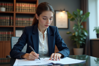 Jeune femme d'affaires concentrée dans un bureau moderne