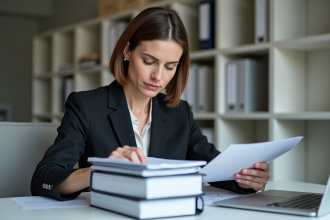 Femme d affaires organisée triant des documents financiers