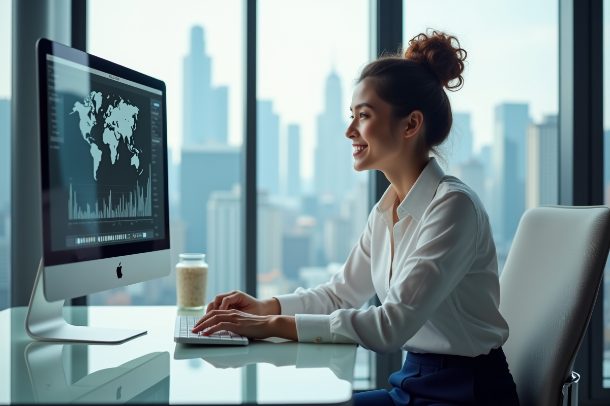 Jeune femme professionnelle analysant des données marketing