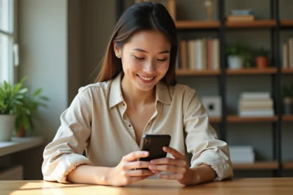 Jeune femme analysant ses statistiques Instagram sur smartphone pour trouver la meilleure heure de publication
