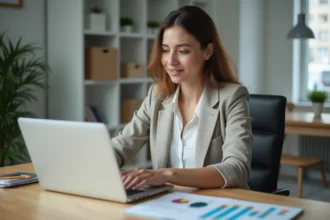 Femme en réunion analysant des graphiques de budget