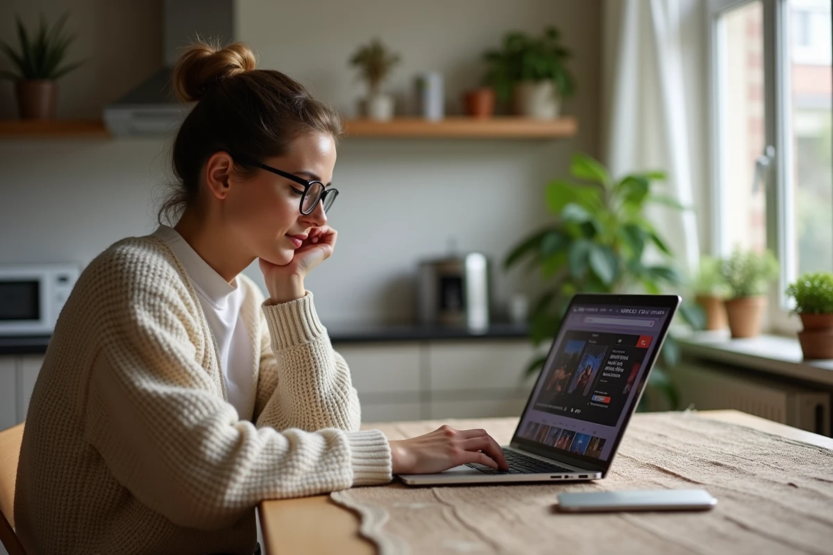 Femme âgée consulte un site de musique en ligne