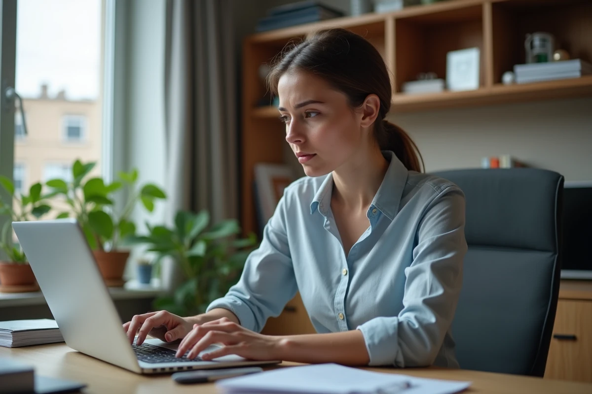 Femme concentrée travaillant à son bureau à domicile