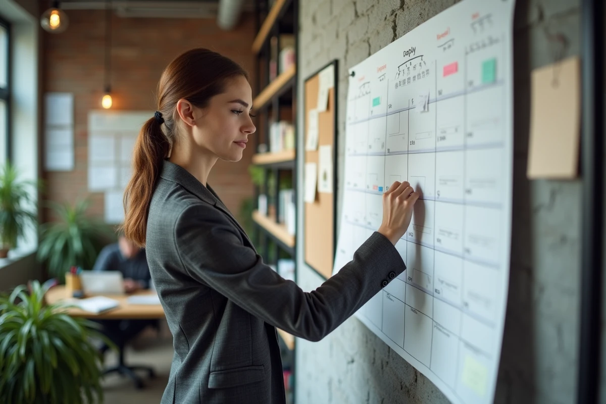 Jeune femme planifiant dates sur un calendrier