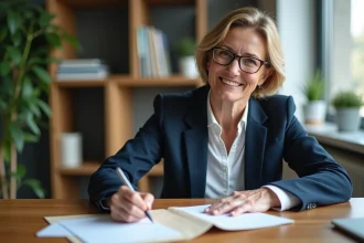 Femme d'affaires écrivant une lettre de remerciement