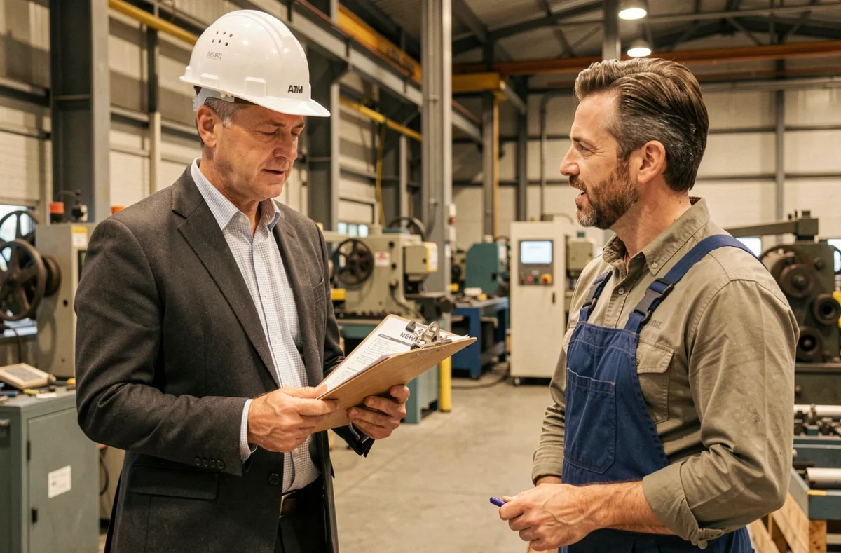Consultant Fusion RH en visite dans une entreprise industrielle pour un recrutement dans le secteur second-œuvre