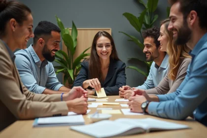 Groupe divers en brainstorming dans un bureau moderne