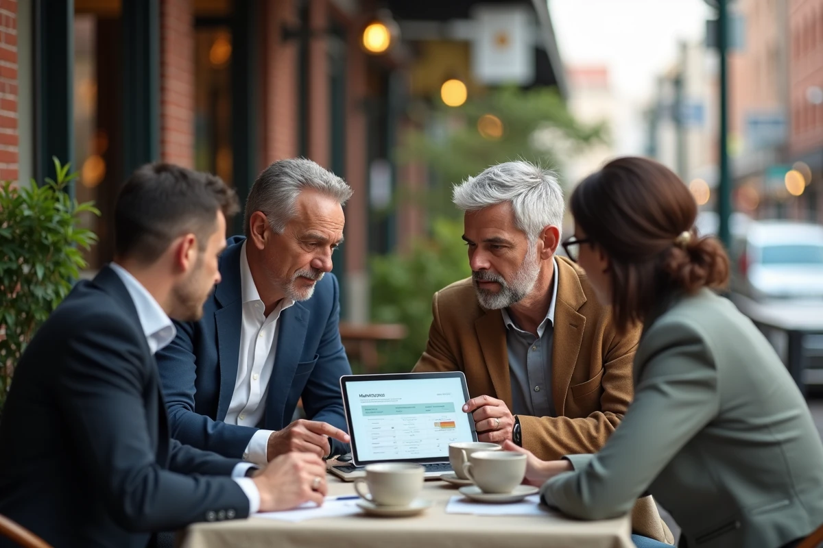 Groupe de personnes discutant autour d une table en terrasse
