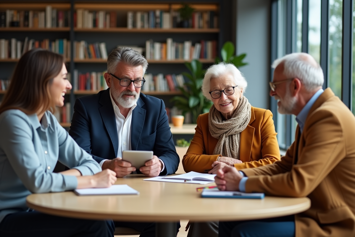 Groupe divers d'adultes en réunion dans un bureau moderne