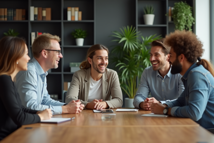 Groupe de professionnels divers en réunion dans un bureau moderne
