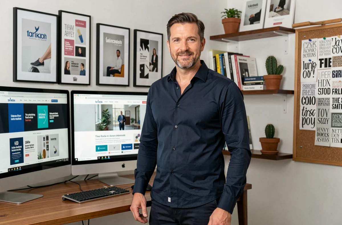 Directeur créatif de l'agence GTL présentant une création de site internet et une stratégie de communication