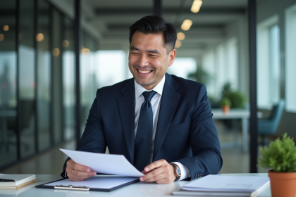 Homme d'affaires souriant dans un bureau moderne