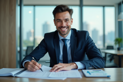 Homme d'affaires en costume dans un bureau moderne