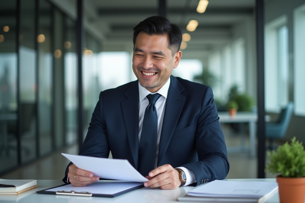 Homme d'affaires souriant dans un bureau moderne