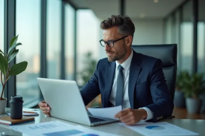 Homme daffaires en costume dans un bureau moderne