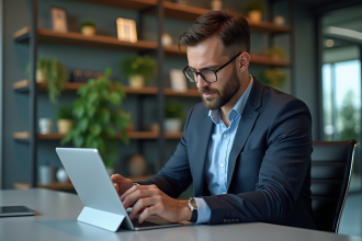 Homme d'affaires en costume analysant des graphiques financiers