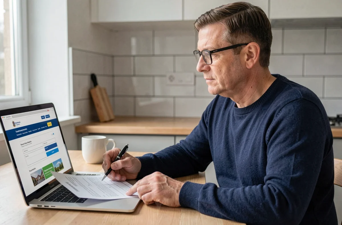 Homme entrepreneur remplissant le formulaire de création de micro entreprise sur le site URSSAF depuis son domicile
