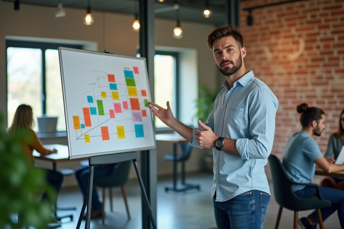 Jeune entrepreneur présentant une strategie de conversion