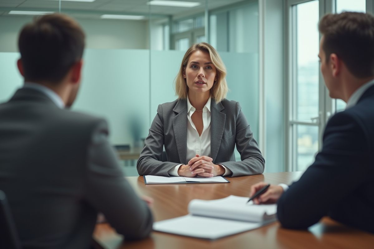 Manager RH parlant calmement à un employé lors d