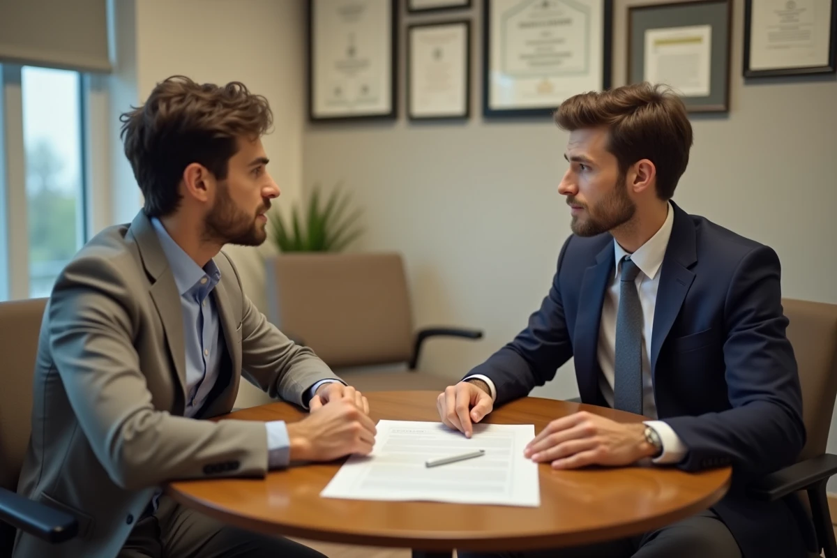 Apprenti et employeur discutant des termes d'une rupture conventionnelle du contrat d'apprentissage