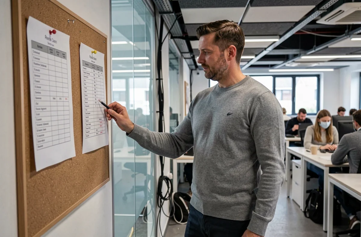 Homme d'affaires consultant les tarifs de location de bureaux dans un espace de coworking à Poitiers